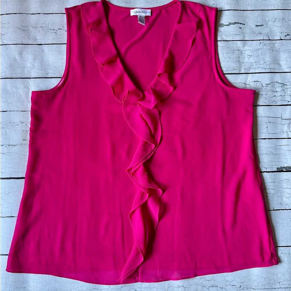 Calvin Klein Fuchsia Ruffle Blouse SizeL